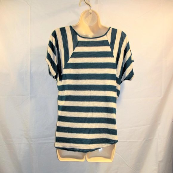 a.n.a. A New Approach Womens Top Blouse Size Small Striped Scoop Neck Teal White - Picture 2 of 6